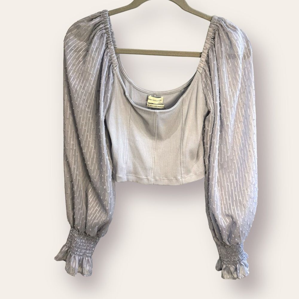Urban Outfitters Balloon Sleeve Crop Top - Dusty Blue - Size Medium